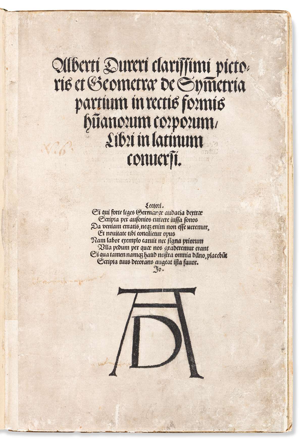 Dürer, Albrecht (1471-1528) Alberti Dureri Clarissimi Pictoris et Geometrae de Symmetria Partium in Rectis Formios Humanorum Corporum L